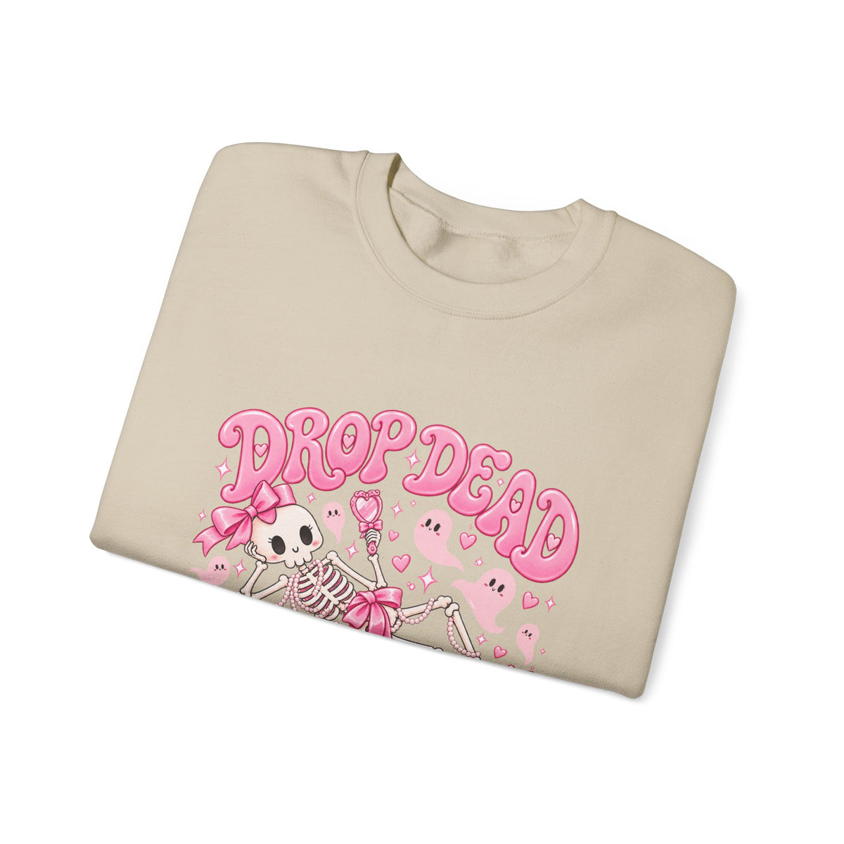 Drop Dead Gorgeous Halloween Sweatshirt | Pink Coquette Skeleton Crewneck