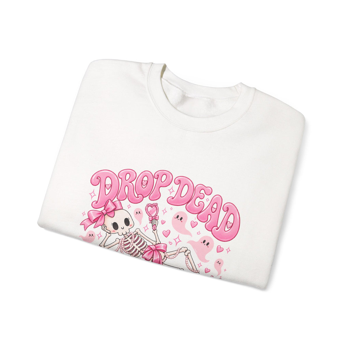 Drop Dead Gorgeous Halloween Sweatshirt | Pink Coquette Skeleton Crewneck
