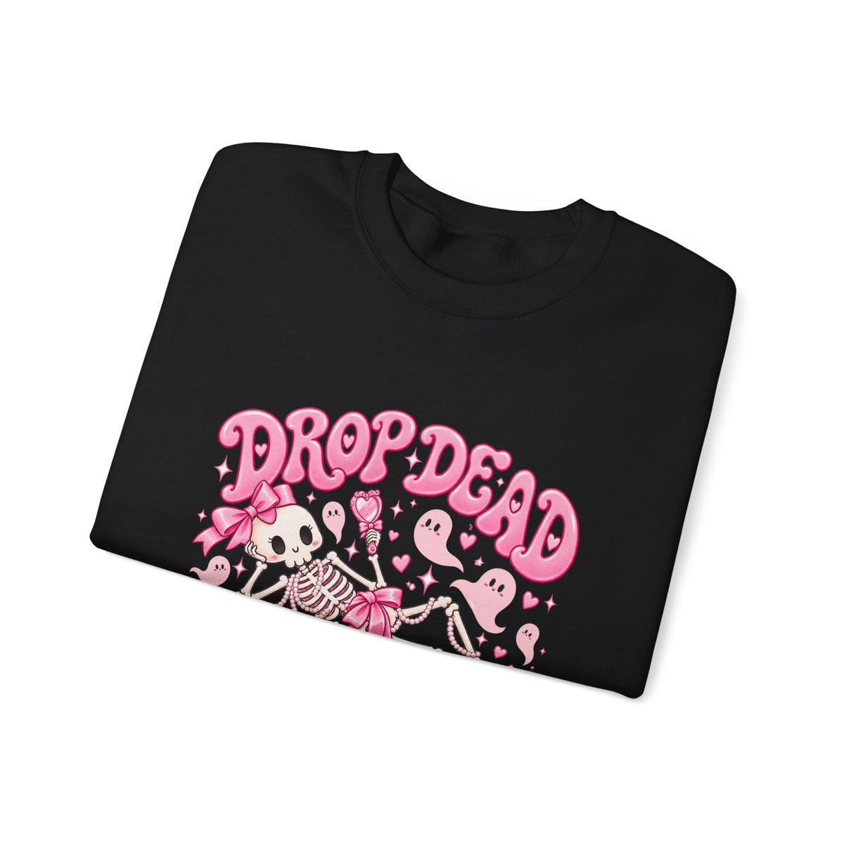 Drop Dead Gorgeous Halloween Sweatshirt | Pink Coquette Skeleton Crewneck