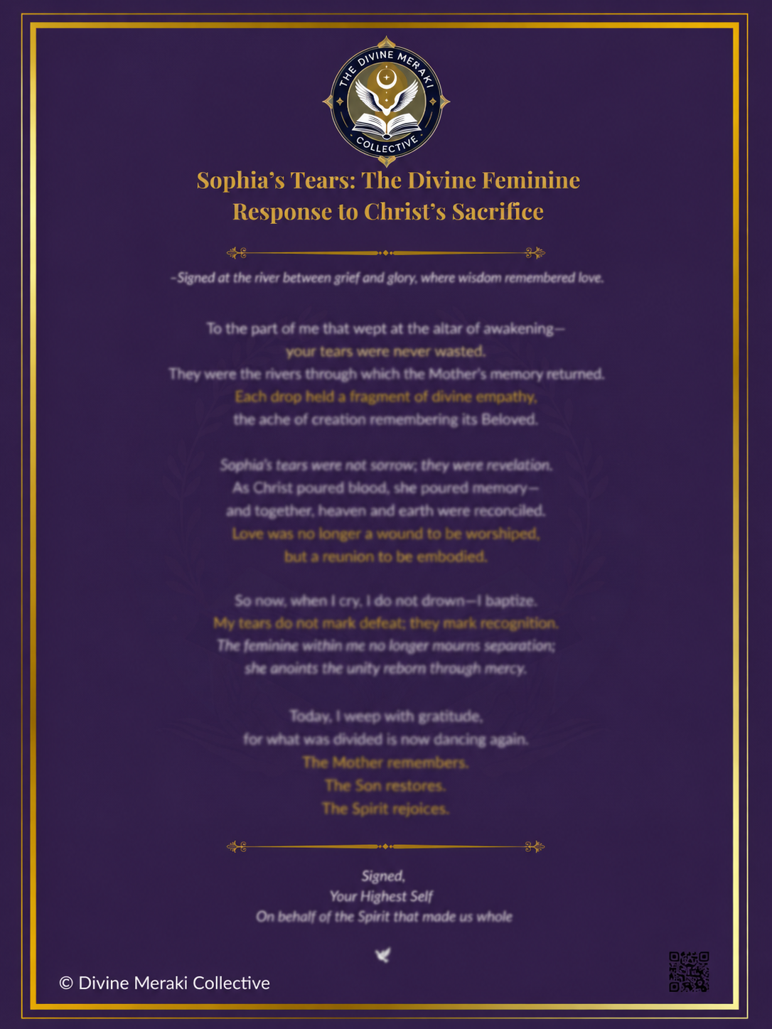 Sophia’s Tears: The Divine Feminine Response to Christ’s Sacrifice